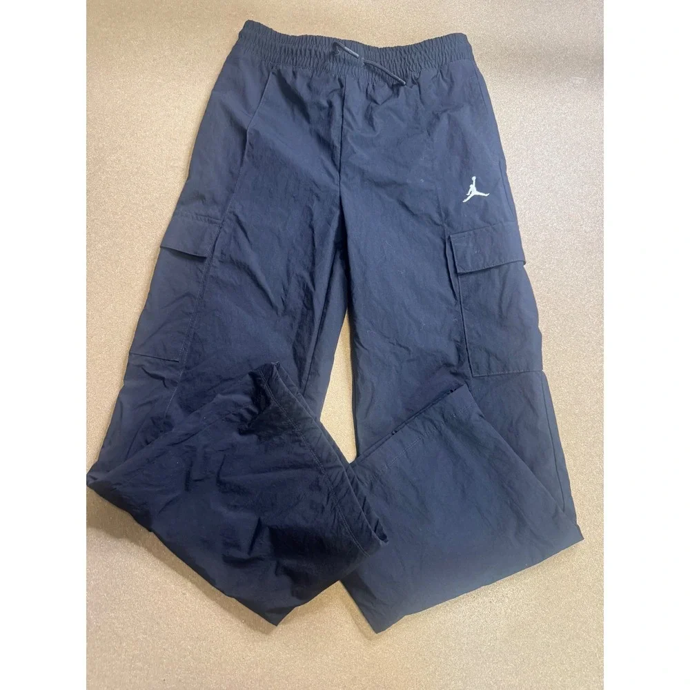 Jordan Boys Navy Blue Nylon Cargo Pants Jumpman‎ Logo Mesh Lined D413-023 Size L